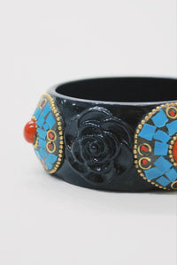 Pulseira Bracelete Largo De Cerâmica Com Pedras Yacamim #755