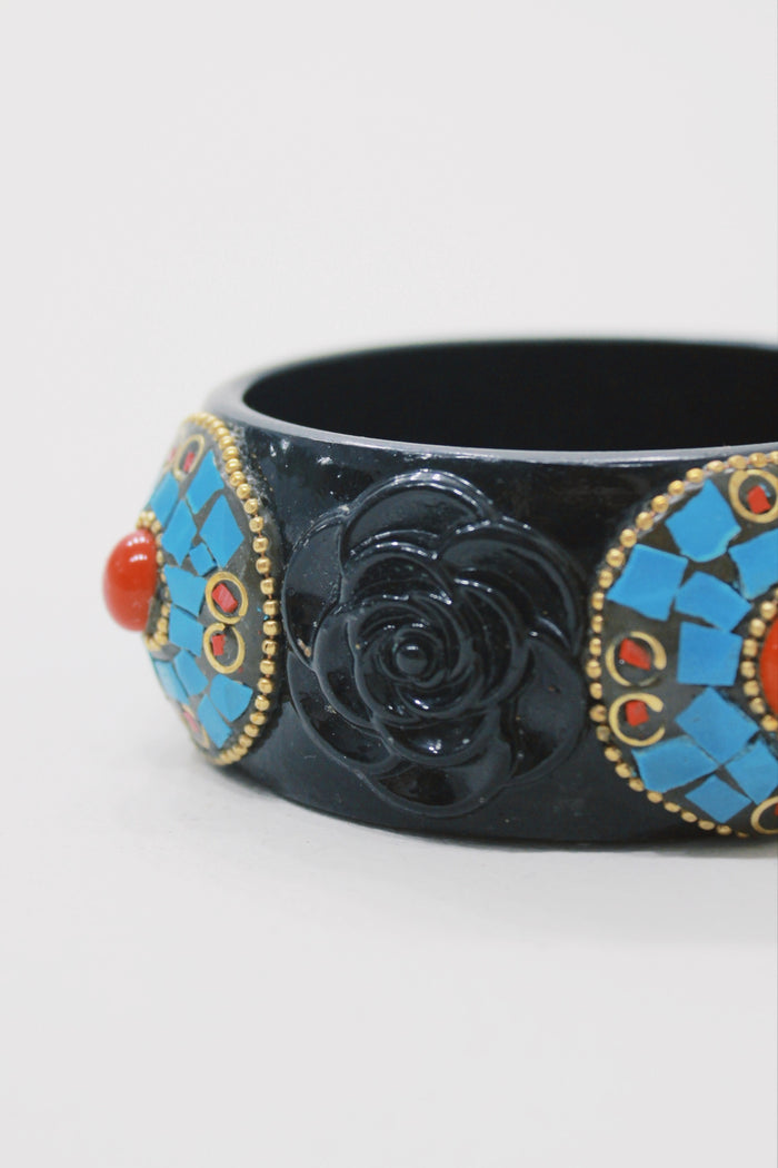 Pulseira Bracelete Largo De Cerâmica Com Pedras Yacamim #755