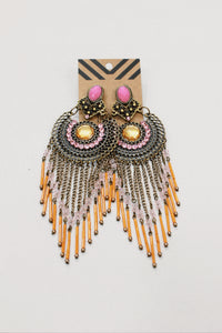 Brinco De Miçangas Rosa E Laranja Yacamim #614