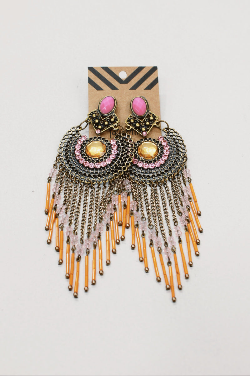 Brinco De Miçangas Rosa E Laranja Yacamim #614