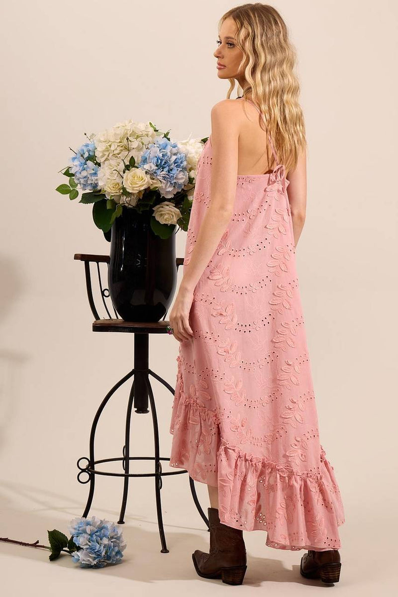 Vestido Mullet Broderie Com Flores Bordadas Rosé Yacamim D8