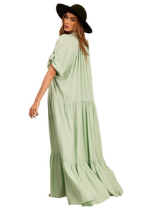 Vestido Chemise Longo Verde Menta Yacamim