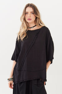 Bata Ampla 100% Algodão Gaze Marrakesh Preto Yacamim A6