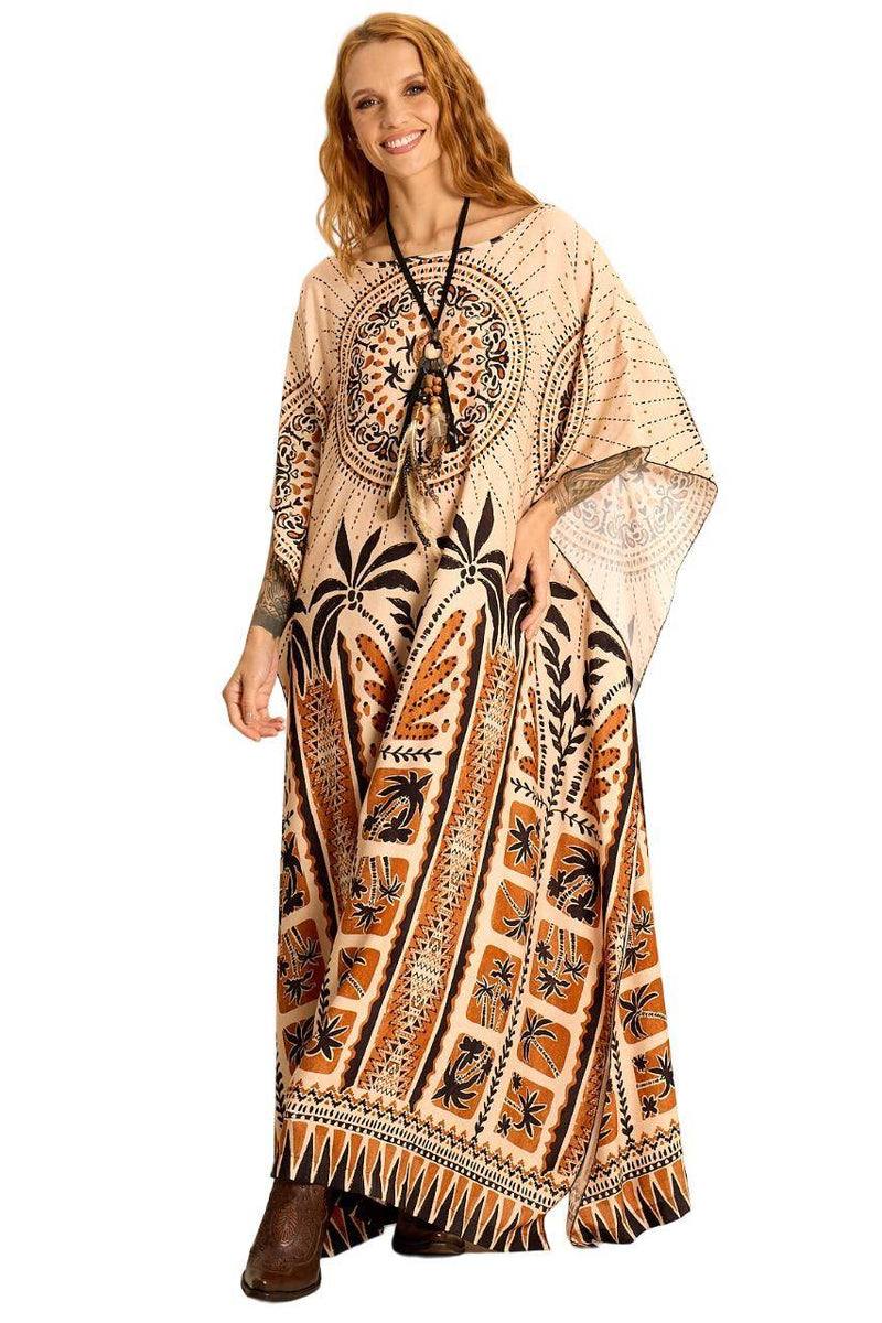 Kaftan Amplo Bege Estampado Yacamim