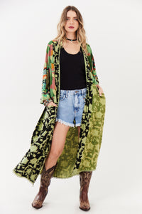 Kimono Midi Verde Patchwork Yacamim J3