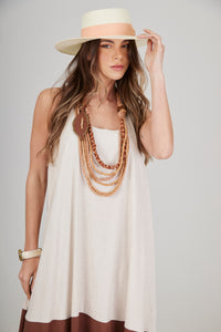 Vestido Longo Nadador Bege E Marrom Yacamim C23
