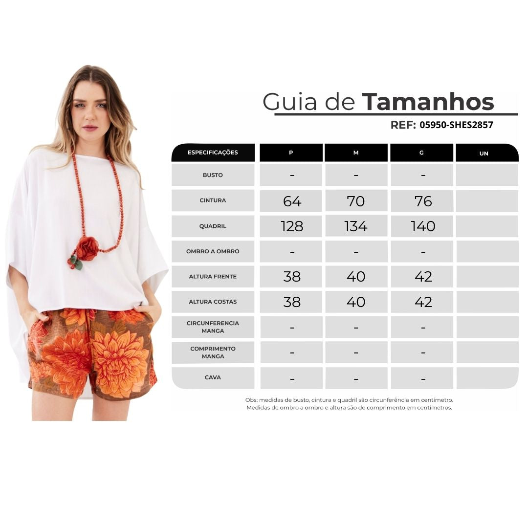 Shorts Paraty 100% Algodão Laranja Estampado Yacamim R3