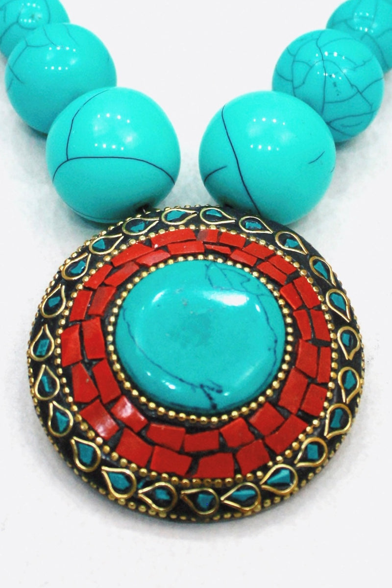 Colar Tibetano Com Esferas Verdes Yacamim #435