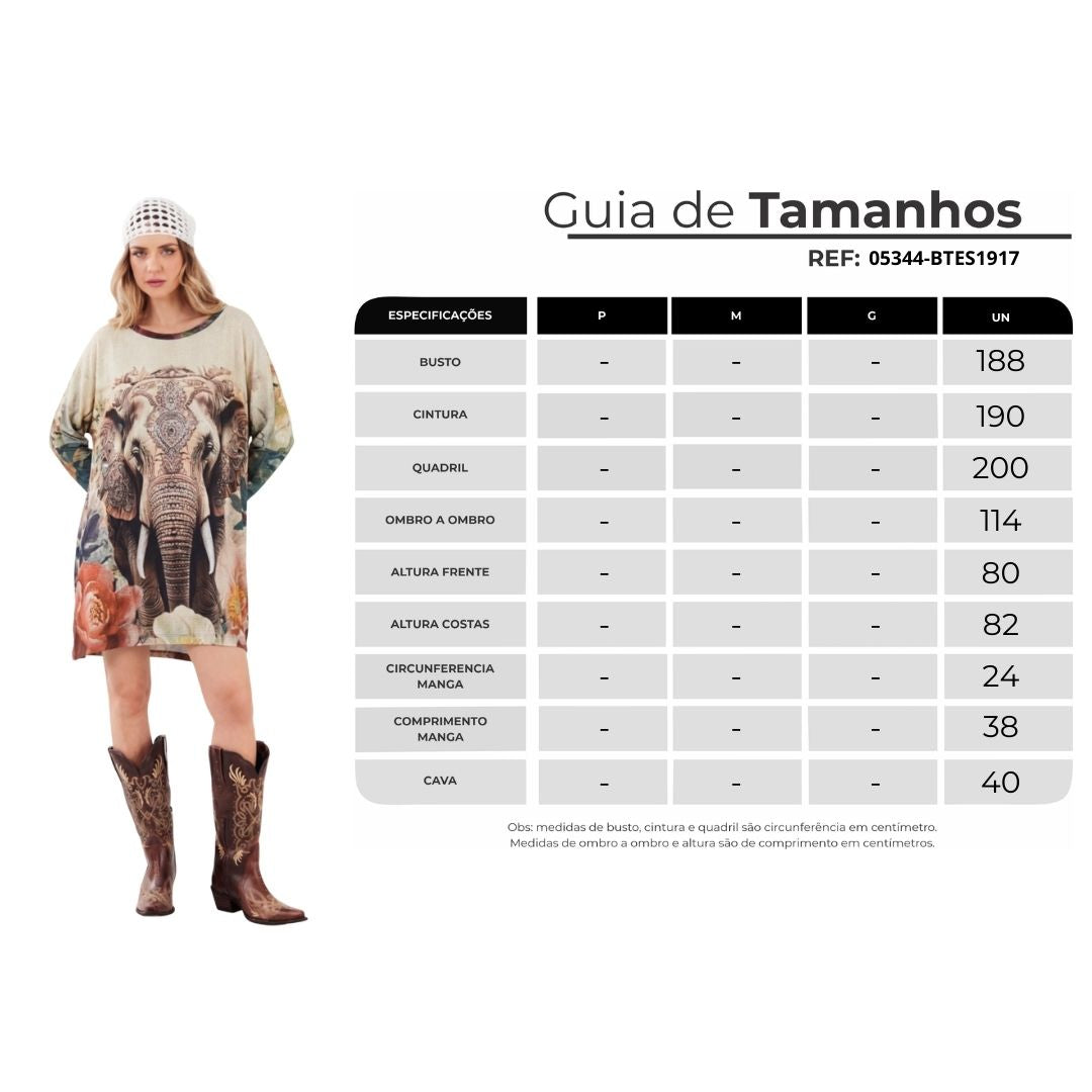 Bata Ampla Com Pedrinhas Estampa Elefante Indiano Bege Yacamim B21