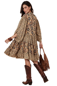 Vestido Curto Marrom Claro Patchwork Yacamim E26