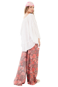 Calça Paraty 100% Algodão Pantalona Rosa Estampado Yacamim R4