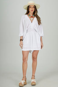 Macaquinho Curto Decote Transpassado Branco Yacamim O4