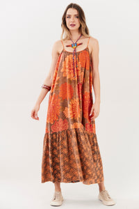 Vestido Midi Olinda 100% Algodão Laranja Patchwork Yacamim R5