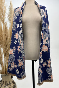 Cachecol Cashmere Azul Estampado Dupla Face Yacamim #259