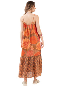 Vestido Midi Olinda 100% Algodão Laranja Patchwork Yacamim R5