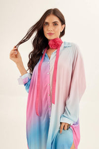 Chemise Amplo Com Mangas Longas Degradê Rosa E Azul Yacamim M3