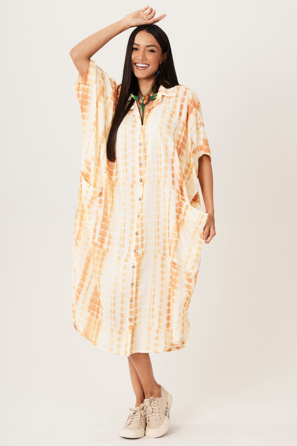 Chemise Midi Amarelo Escuro Tie Dye Digital Yacamim N2