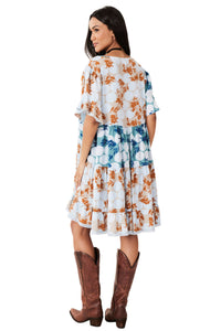 Vestido Curto Soltinho Poá Patchwork Azul Claro Yacamim C2