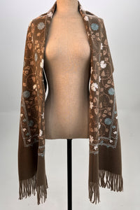 Cachecol Cashmere Marrom Bordado Yacamim #317