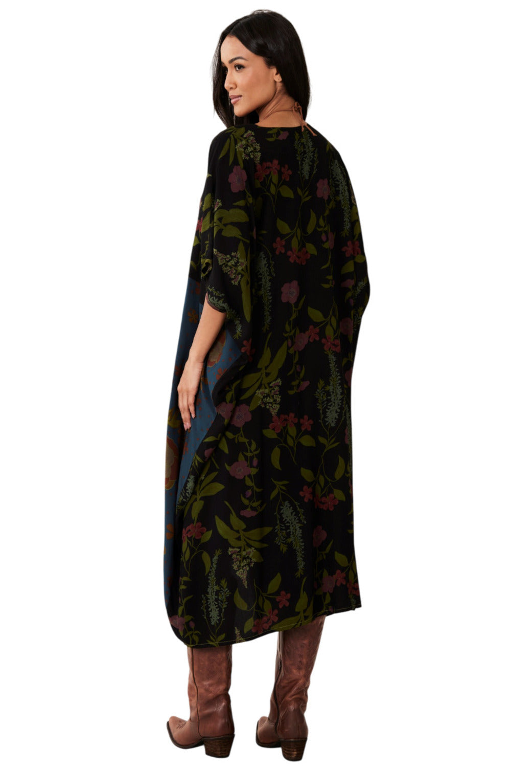 Kaftan Midi Preto E Verde Patchwork Yacamim I1
