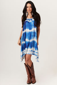 Vestido Curto Nadador Azul Estampado Tie Dye Yacamim E11