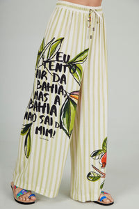 Calça Pantalona Verde Listrado Estampado Coleção Bahêa Yacamim R8