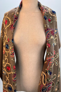 Cachecol Cashmere Marrom Bordado Yacamim #327