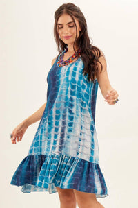 Vestido Curto Regata Azul Estampa Digital Tie Dye Yacamim