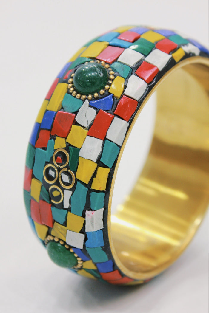 Pulseira Bracelete De Metal Com Pedras Yacamim #577