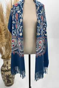 Cachecol Cashmere Azul Petróleo Bordado Yacamim #238