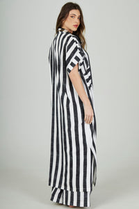 Chemise Longo Listrado Preto E Branco Yacamim Q6