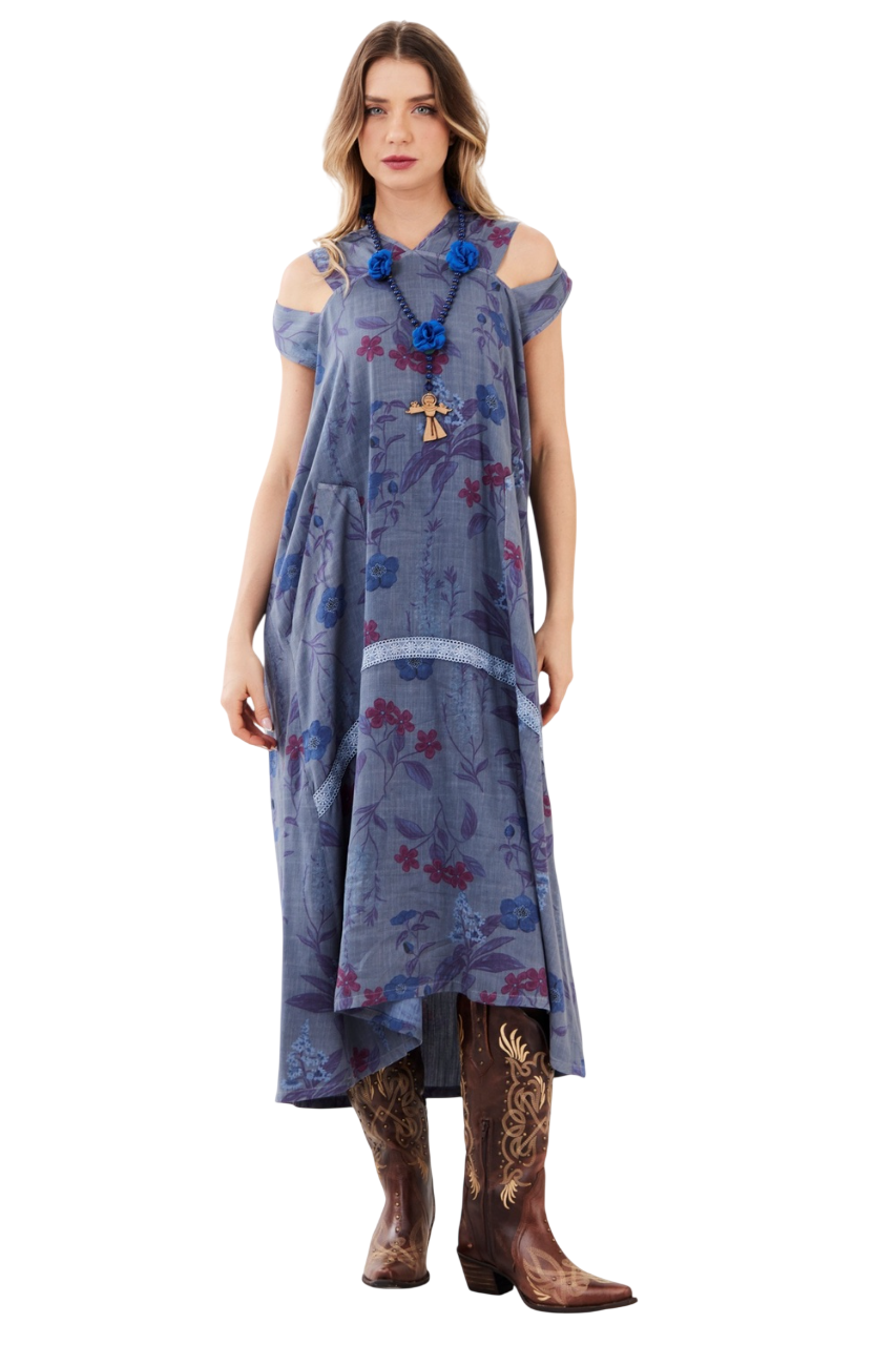 Vestido Midi Com Ombros Vazados E Capuz Yacamim D8