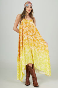 Vestido Longo Amplo Amarelo Degradê Cashmere Yacamim D21