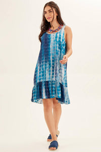 Vestido Curto Regata Azul Estampa Digital Tie Dye Yacamim