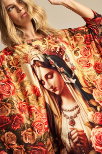 Bata Ampla Alongada Estampa Virgem Maria Yacamim B12