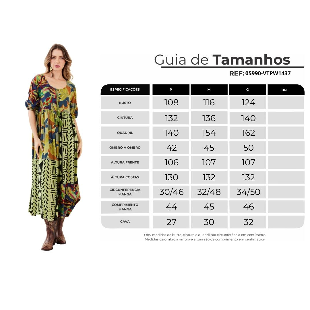Vestido Midi Verde Estampado Patchwork Yacamim E27