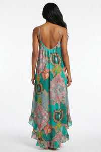 Vestido Longo De Alças Reguláveis Verde Estampado Yacamim C2