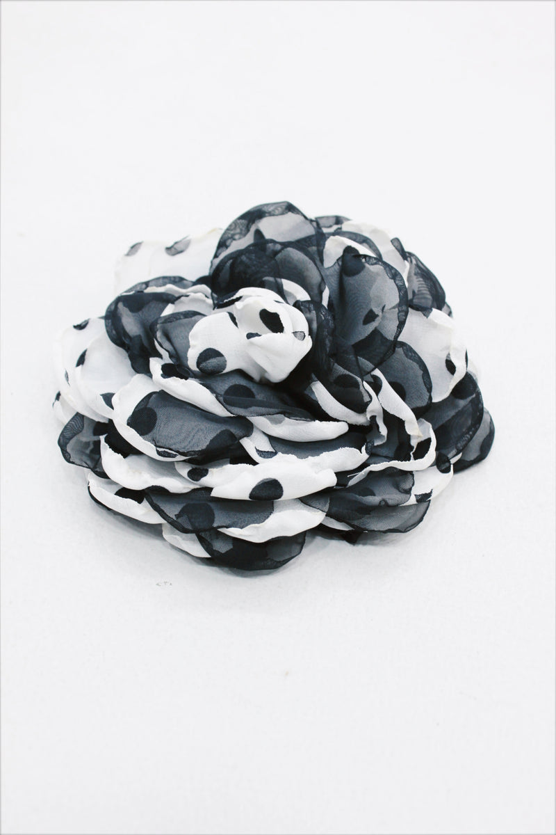 Presilha De Cabelo Flor De Tule Preto E Branco Poá Yacamim #549