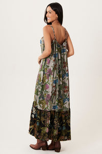 Vestido Longo Alças Reguláveis Babado Cinza E Preto Yacamim C26