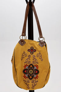 Bolsa De Lona Grande Artesanal Com Bordados Yacamim #779