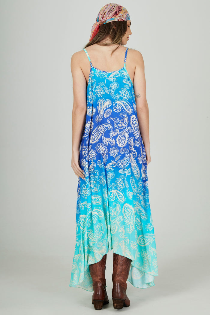 Vestido Longo Amplo Azul Degradê Cashmere Yacamim E24