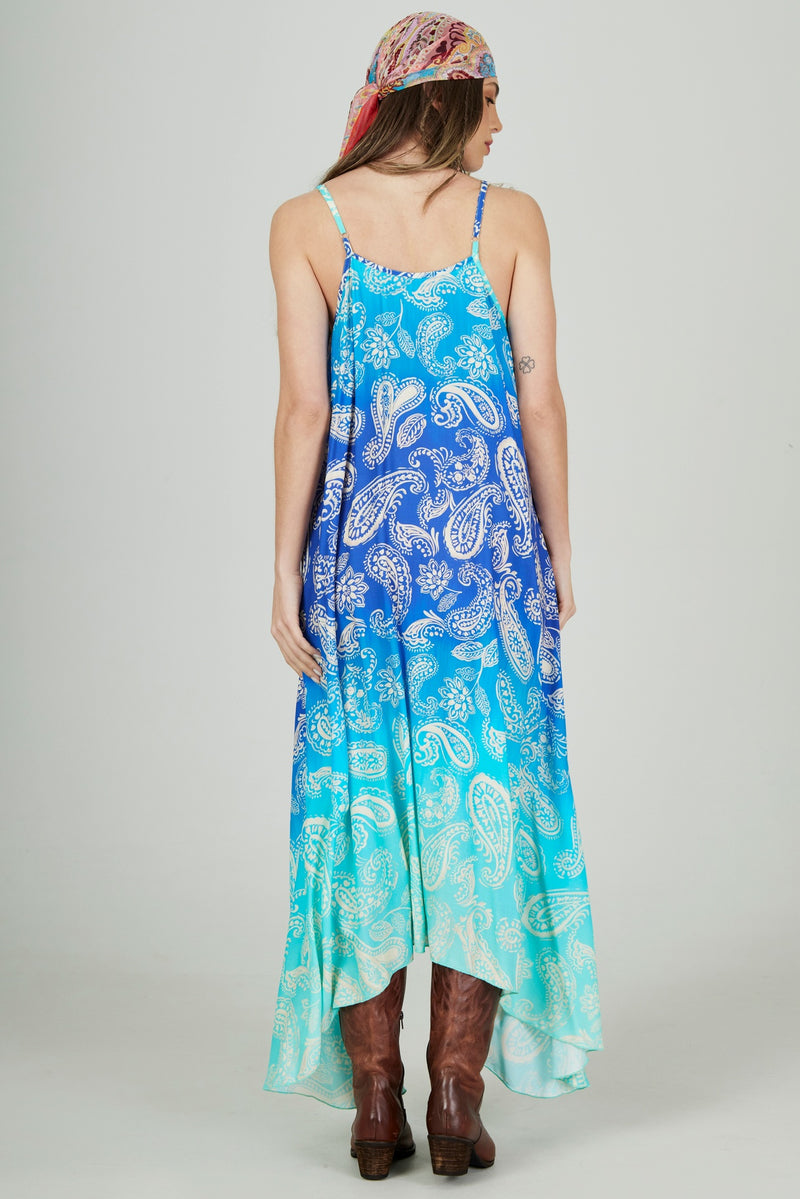 Vestido Longo Amplo Azul Degradê Cashmere Yacamim E24