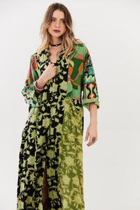 Kimono Midi Verde Patchwork Yacamim J3