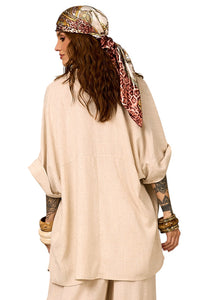 Camisa De Linho Com Mangas 3/4 Bege Nature Yacamim a28