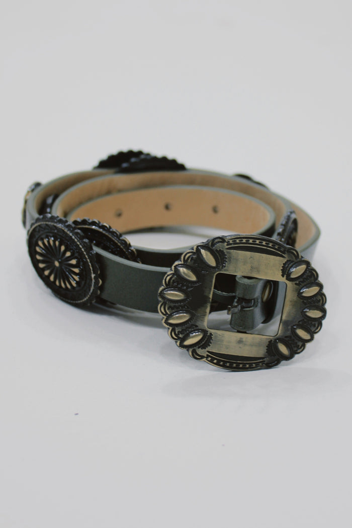 Cinto De Couro Verde Escuro Com Fivela Ouro Velho Yacamim #671