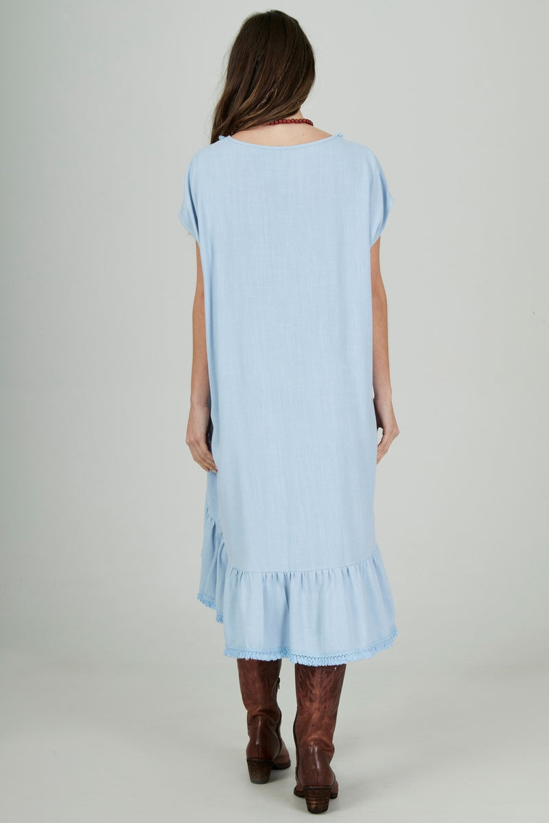 Vestido Curto Mullet De Viscolinho Azul Claro Yacamim D4