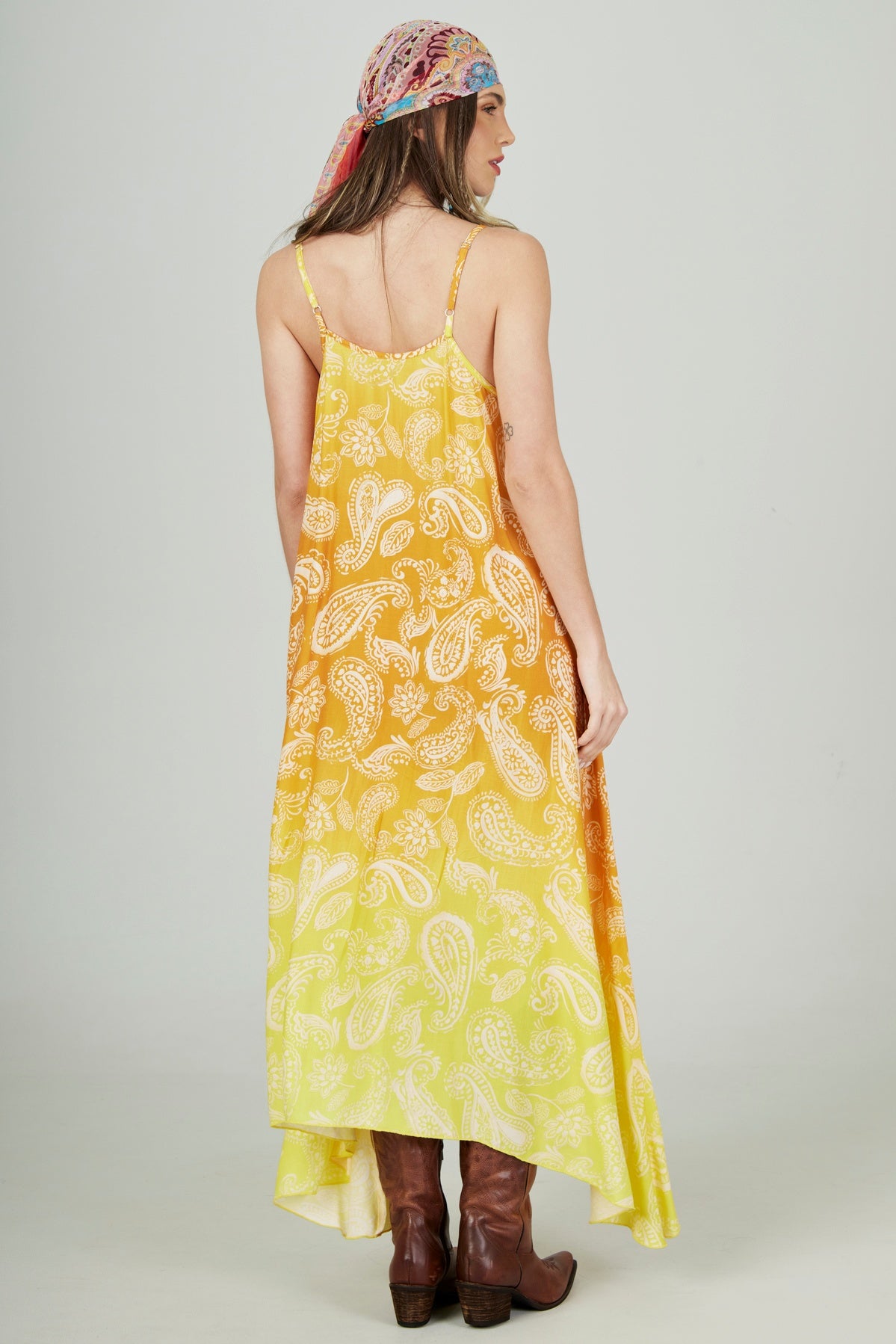 Vestido Longo Amplo Amarelo Degradê Cashmere Yacamim D21