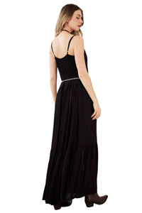 Vestido Longo De Alças Reguláveis Preto Yacamim C2
