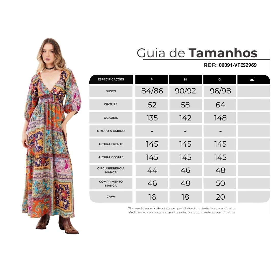 Vestido Longo Estampa Paisley Yacamim D17