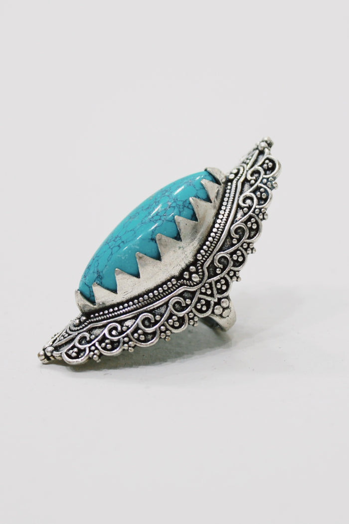 Anel De Metal Com Pedra Verde Yacamim #766